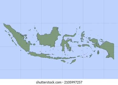 Mapa de Indonesia - Mapa mundial Modelo vectorial internacional con color verde sobre fondo azul y diseño de rejilla para diseño, educación, sitio web, infografía, banner - Ilustración vectorial eps 10