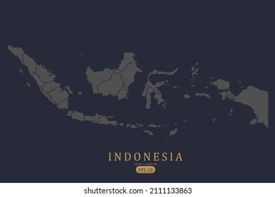 Indonesische Karte - Weltkarte, internationale Vektorgrafik-Vorlage mit hochdetaillierter, grauer und schwarzer Rahmenfarbe einzeln auf schwarzem Hintergrund - Vektorgrafik eps10