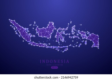 Indonesia Map - World Map International vector template with purple mash line, point scales, and polygon style isolated on purple technology background - Vector illustration eps 10