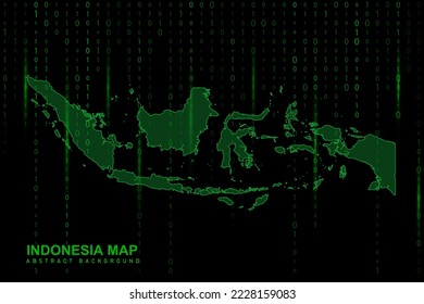 Indonesia Map - World Map International vector template with Matrix green binary computer code background including light for design, website, hacker concept - Vector illustration eps 10