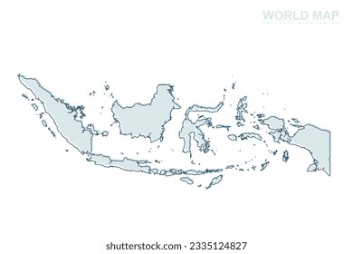 Indonesische Karte - Weltkarte Internationale Vektorvorlage mit blauer Storchlinie und blauen geometrischen Formen einzeln auf weißem Hintergrund für Design, Infografik, Website - Vektorgrafik eps10