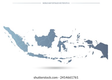 Indonesia Map - World Map International vector template with High detailed including grey and blue gradient color and white outline color isolated on white background - Vector illustration eps 10