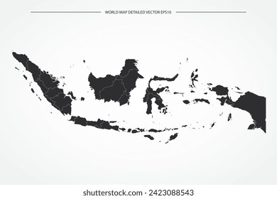 Indonesia Map - World Map International vector template with High detailed with black and white outline color isolated on white background - Vector illustration eps 10