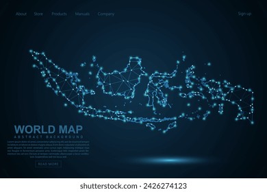 Indonesia Map - World Map mash line and point scales on blue technology background. Wire Frame 3D mesh polygonal network line, design sphere, dot and structure - Vector illustration eps 10