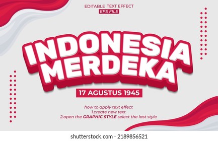 indonesia merdeka 3d text effect, font editable, typography