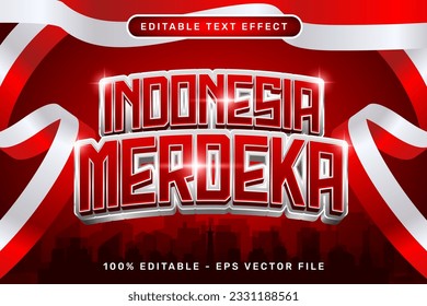 indonesia merdeka 3d text effect and editable text effect with Indonesian red and white flag