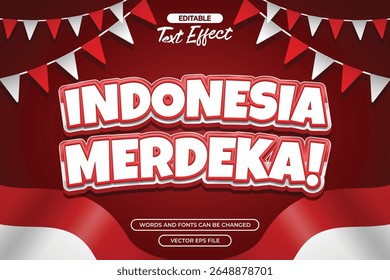 Indonesia merdeka editable text effect with 3d cartoon text style and with Indonesian flag decoration