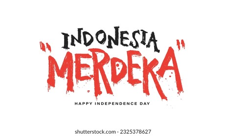 Texto escrito con merdeka de Indonesia con tipografía y escritura a mano concepto de trituración