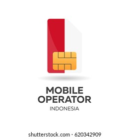 Indonesia mobile operator. SIM card with flag. Vector illustration