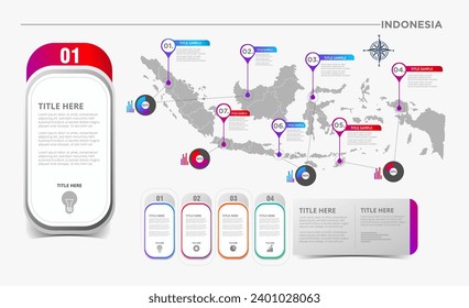 indonesische moderne Karte mit Infografik, einzeln auf weißem Hintergrund, Vektorgrafik eps10