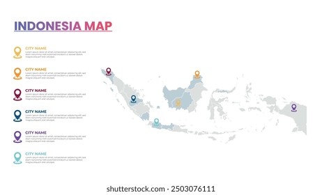 Plantilla de infografía de mapa moderno de Indonesia, mapa infográfico detallado de la ciudad Populares de Indonesia