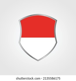 Indonesia or Monaco Flag with Shield Frame. National Flag