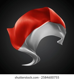 Indonesia, Monaco, vector 3d flag with waves on a black background