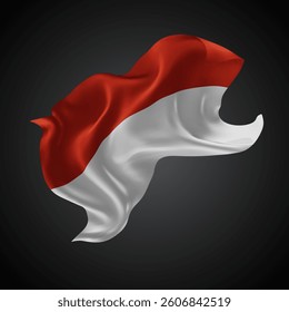 Indonesia, Monaco, vector 3d flag with waves on a black background