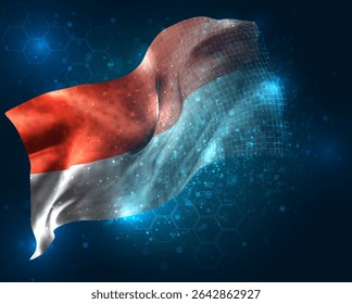 Indonesia, Monaco, vector 3d flag virtual triangular polygons on a blue background