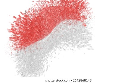 Indonesien, Monaco, Vektor 3D-Flagge mit einem Spritzer von Farbpunkten, Explosion von farbigen Punkten