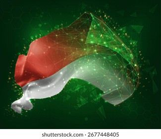 Indonésia, Mônaco, vetor 3d bandeira no fundo verde