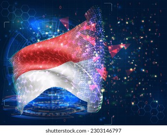 Indonesia, Mónaco, bandera vector, objeto 3D virtual abstracto de polígonos triangulares sobre fondo azul