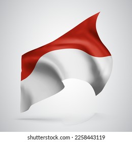 Indonesia, Monaco, vector flag with waves and bends waving in the wind on a white background