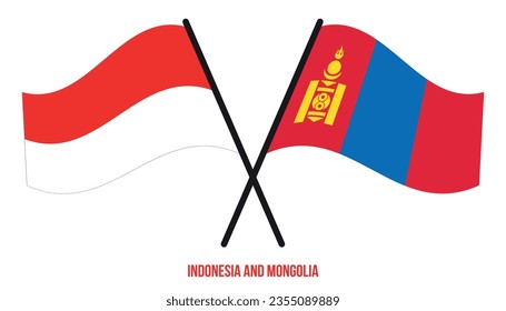 Indonesia and Mongolia Flags Crossed And Waving Flat Style. Official Proportion. Correct Colors.
