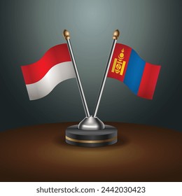 Indonesia and Mongolia table flags relation with gradient backgrund. Vector Illustration