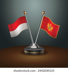 Indonesia and Montenegro table flags relation with gradient backgrund. Vector Illustration
