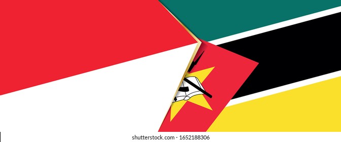 Indonesia and Mozambique flags, two vector flags symbol of relationship or confrontation.