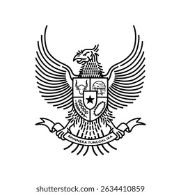 Indonesia National Emblem Symbol called Garuda Pancasila, Garuda Pancasila The National Emblem of Indonesia Line Art Vector Image, Indonesian Garuda Symbol Icon Vector.