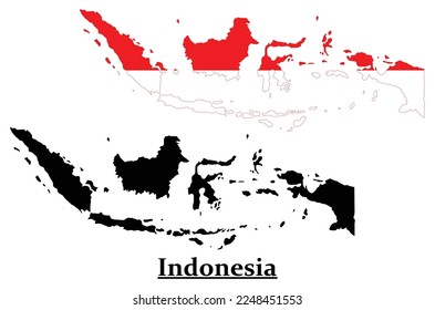 Indonesia National Flag Map Design, Illustration Of Indonesia Country Flag Inside The Map
