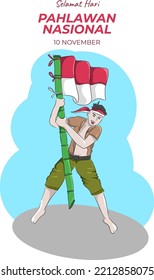 Indonesia National Hero Pahlawan Day Illustration With Flag And Bamboo