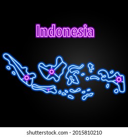 Indonesia neon map, isolated vector illustration.