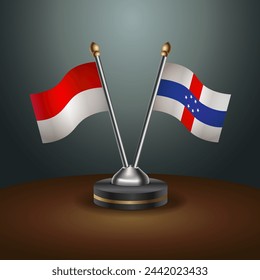 Indonesia and Netherlands Antilles table flags relation with gradient backgrund. Vector Illustration