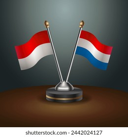 Indonesia and Netherlands table flags relation with gradient backgrund. Vector Illustration