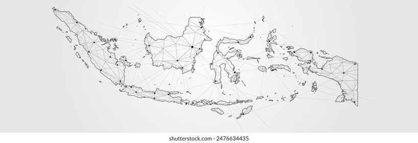 Indonesia network connection. Indonesia map point and line composition concept of national business. Modern communication connection concept design