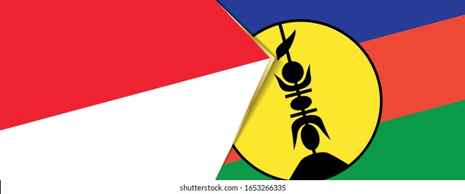 Indonesia and New Caledonia flags, two vector flags symbol of relationship or confrontation.