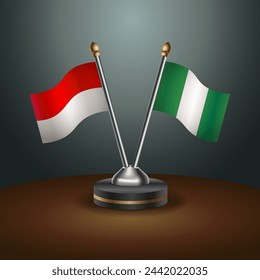 Indonesia and Nigeria table flags relation with gradient backgrund. Vector Illustration