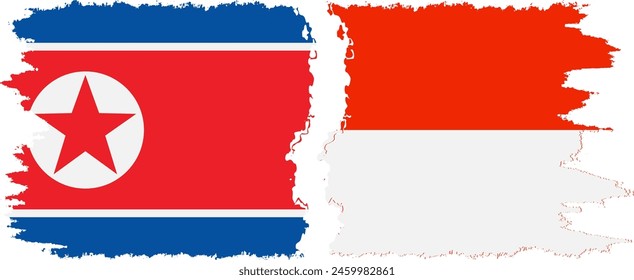 Indonesia and North Korea grunge flags connection, vector