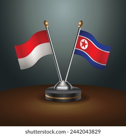 Indonesia and North Korea table flags relation with gradient backgrund. Vector Illustration