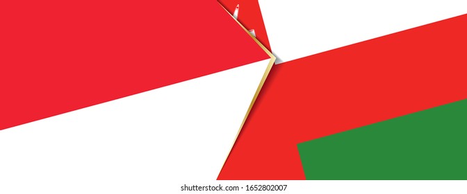 Indonesia and Oman flags, two vector flags symbol of relationship or confrontation.