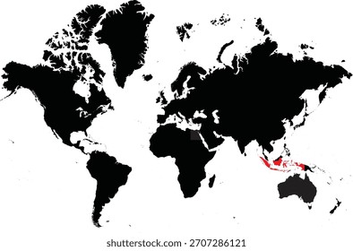 Indonesia en el mapa mundial Silueta de Vector editable