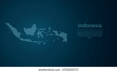 Mapa de contorno de Indonesia lleno de círculos concéntricos sobre fondo degradado oscuro