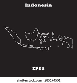 Indonesia outline map, stroke. Name of state. Line style. Vector EPS8