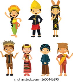 Indonesia People Wearing Traditional Dress