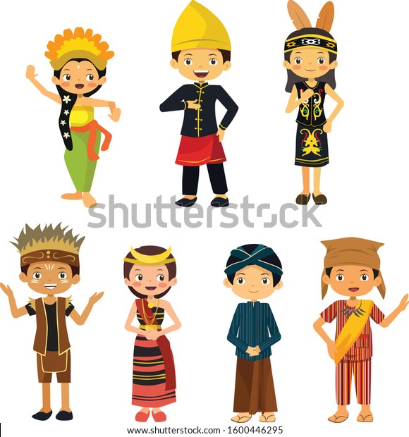 Indonesia People Wearing Traditional Dress Stock Vector (Royalty Free ...