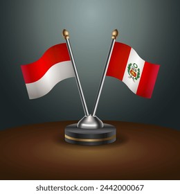 Indonesien und Peru Tabellenflaggen Beziehung mit Gradientenhintergrund. Vektorgrafik