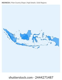 Indonesia plain country map. High Details. Solid Regions style. Shape of Indonesia. Vector illustration.