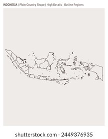 Indonesia plain country map. High Details. Outline Regions style. Shape of Indonesia. Vector illustration.