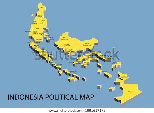 Indonesia political ispmetric\
map divide by state colorful outline simplicity style. Vector\
illustration.