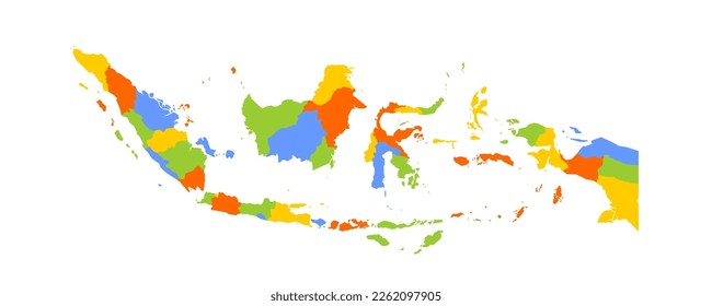 Indonesia political map of administrative divisions - provinces and special regions. Blank colorful vector map.