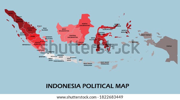 Indonesia political map divide by\
state colorful outline simplicity style. Vector\
illustration.